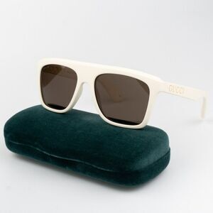 NEW Gucci GG1570S 003 Matte White Brown Unisex Pilot Sunglasses GG 1570S